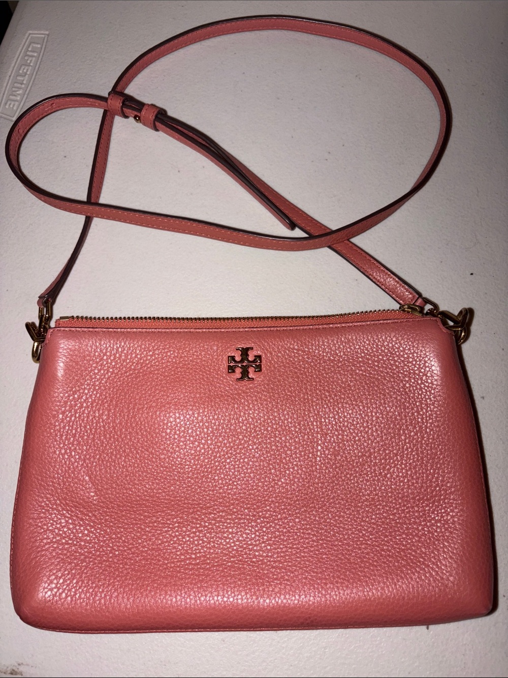 Tory Burch Pink Coral Pebbled Leather Crossbody